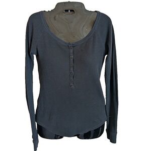 Y2K Womens Henley Top S Thermal Waffle Knit Fitted Everyday Basic Layer Cozy